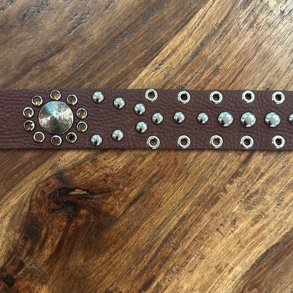 Leatherock Brown Leather Studded Crystal Embellished Belt SzM - Picture 15 of 16